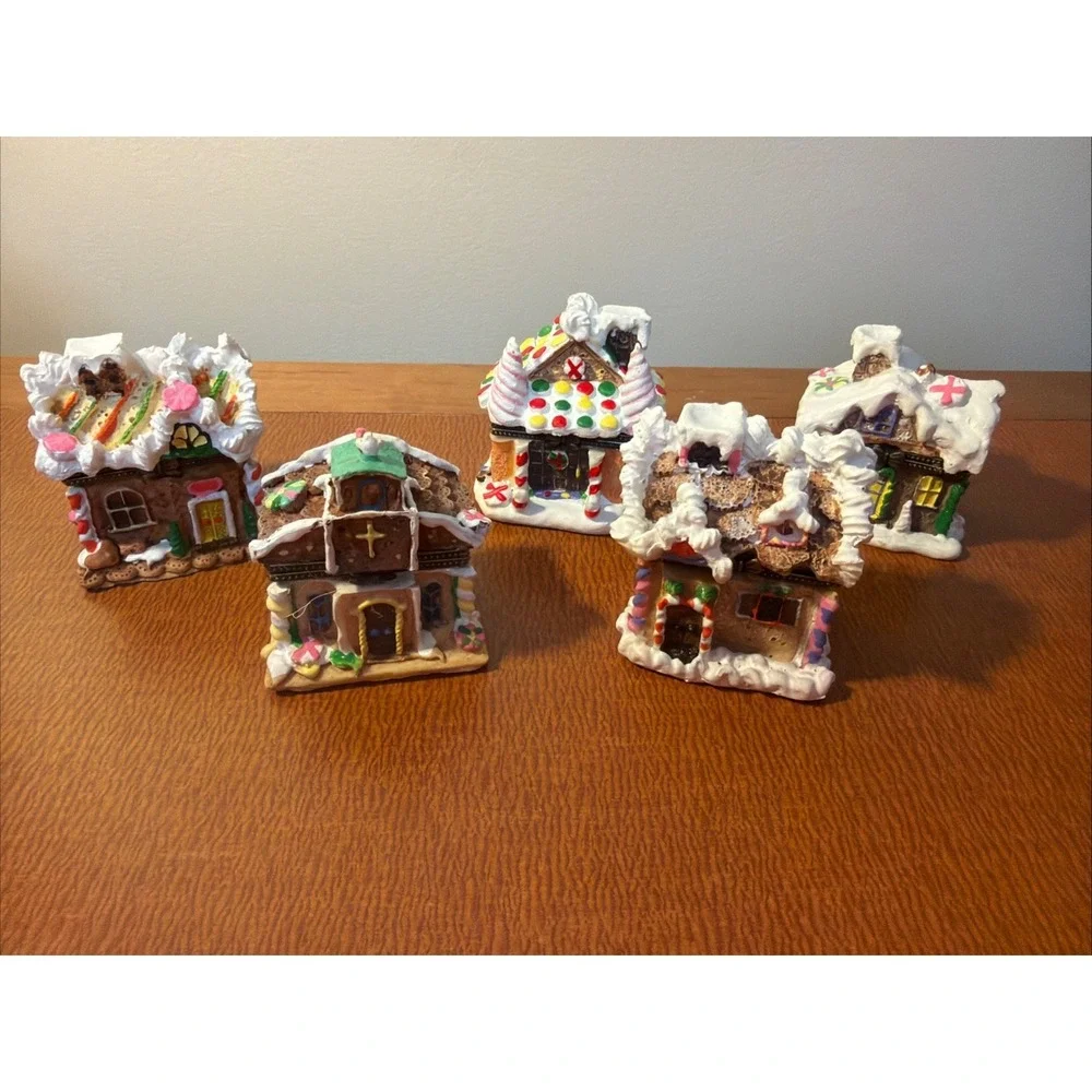 Vtg Set 5 Hinged Christmas Gingerbread House Trinket Boxes 1990s‎